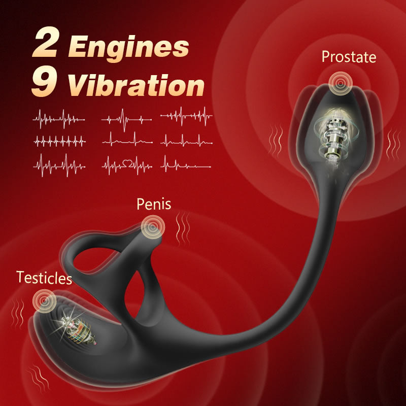 Spherical Vibrating Anal Plug with Penis Rings