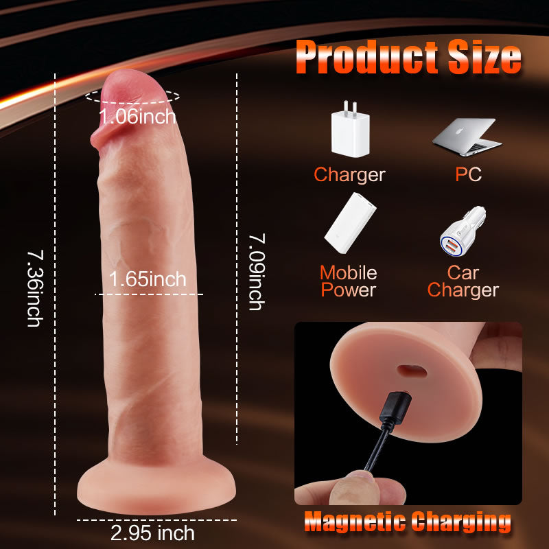 Widowmaker 10 Vibrations 7 Adjustable Fully Foreskin Frequencies Dildo with Suction Cup Base 7.36 Inches