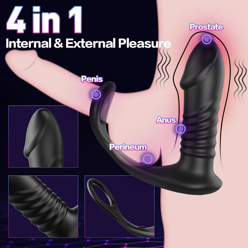 10 Thrilling Vibration 3 Thrusting Silicone Remote Control Cock Ring Anal Vibrator