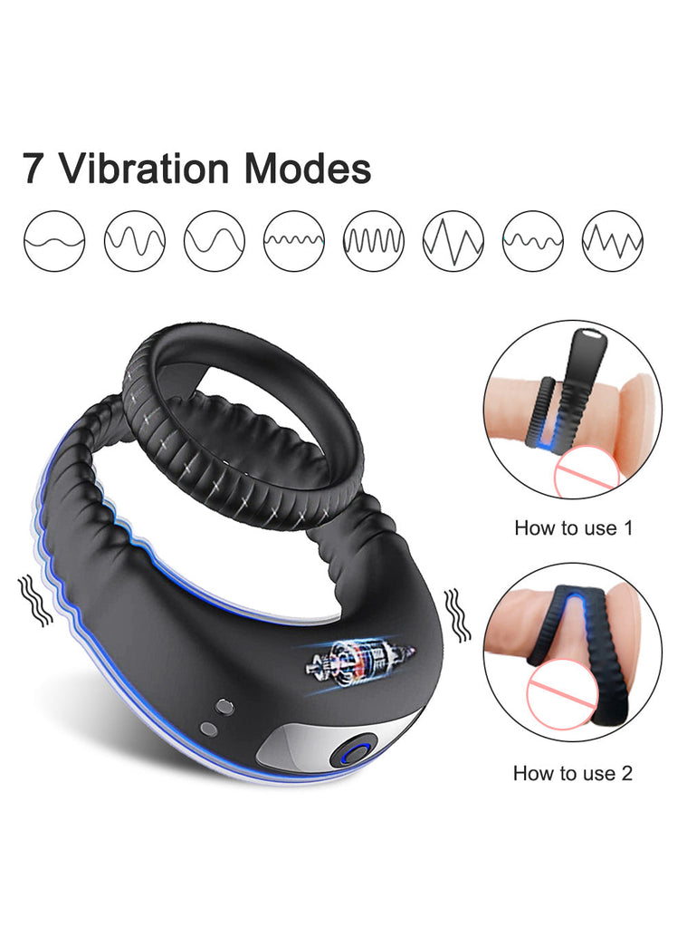 7 Frequency Vibration Dual Limitation Silicone Penis Ring Waterproof
