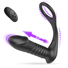Load image into Gallery viewer, 10 Thrilling Vibration 3 Thrusting Silicone Remote Control Cock Ring Anal Vibrator