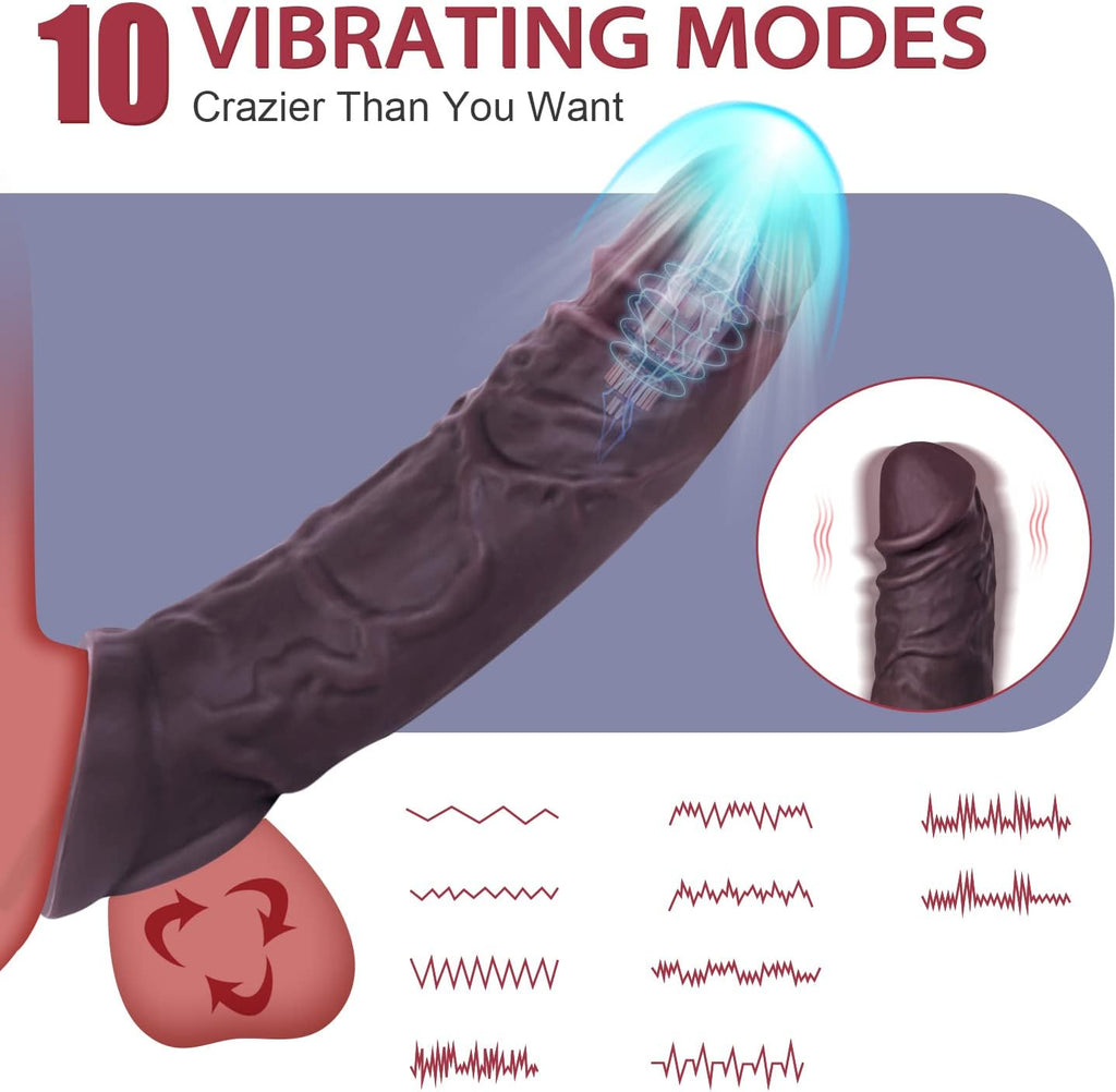 10 Vibration Silicone Vibrating Penis Extender with Ball Stretcher
