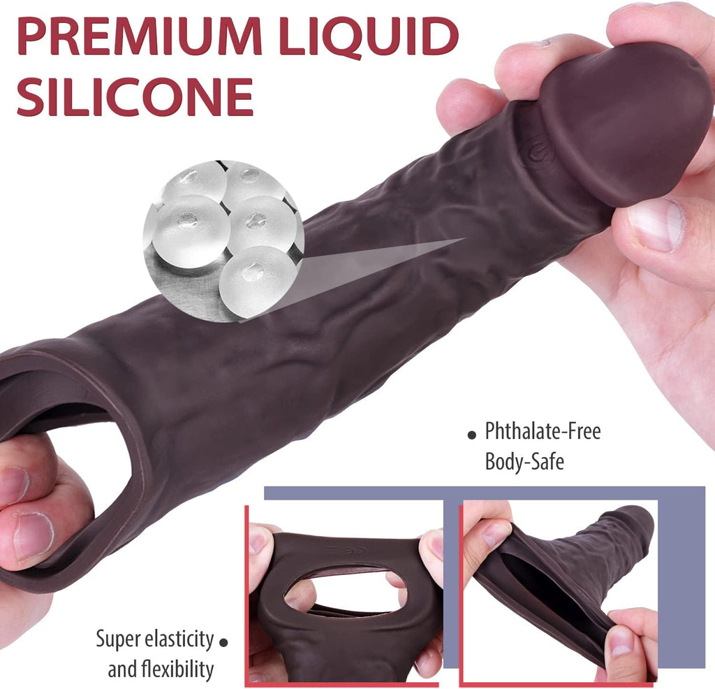 10 Vibration Silicone Vibrating Penis Extender with Ball Stretcher