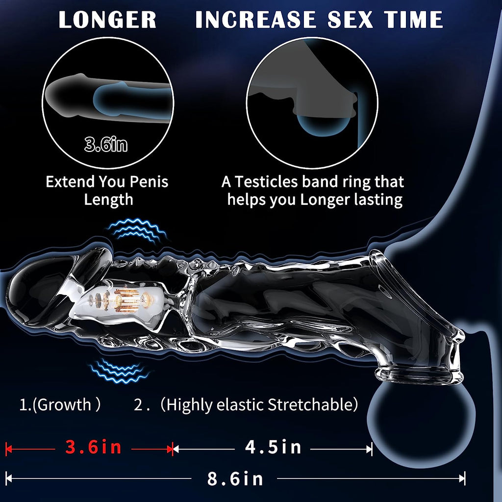 3.6 inch Clear Reusable Penis Sleeve with Vibrator Penis Ring