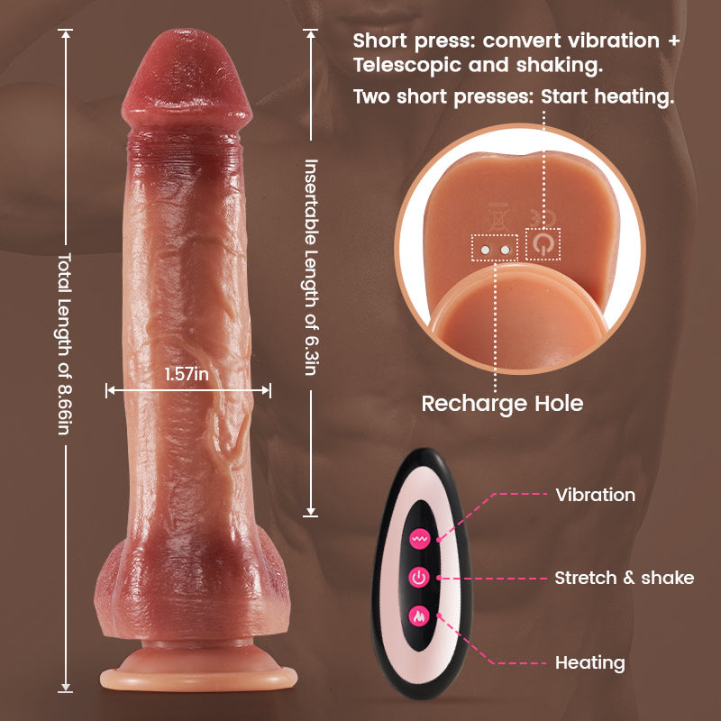 9-Frequency Vibration Thrusting Swing Realistic Dildo 8.66 Inch - nude