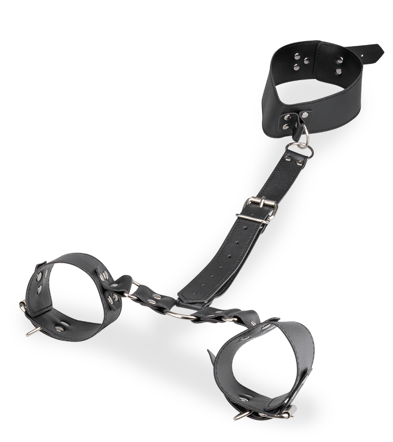 Adjustable faux leather neck and wrist restraint