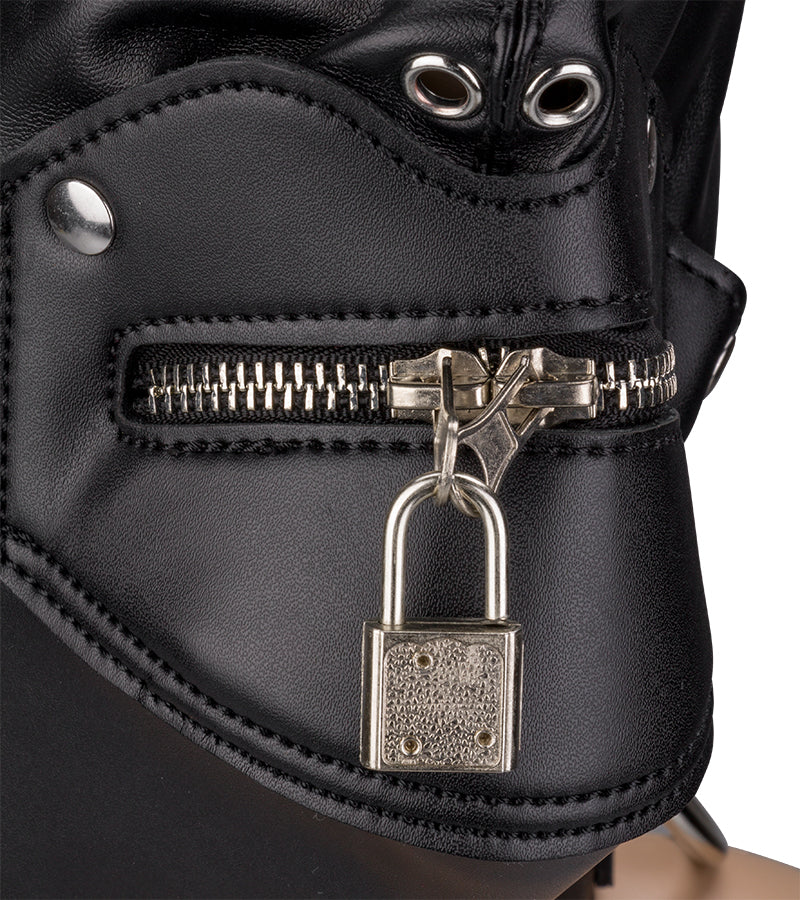 BDSM hood with mouth zip and padlock