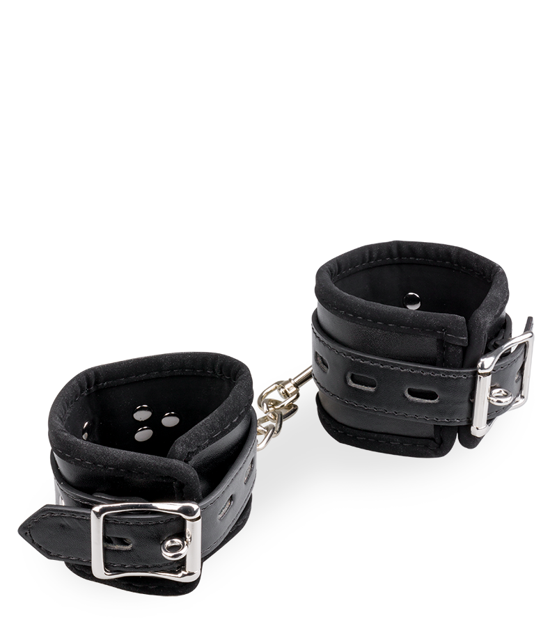 Black leather BDSM handcuffs