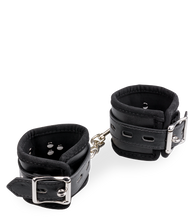 Load image into Gallery viewer, Black leather BDSM handcuffs