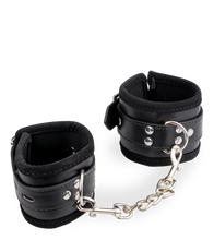 Load image into Gallery viewer, Black leather BDSM handcuffs