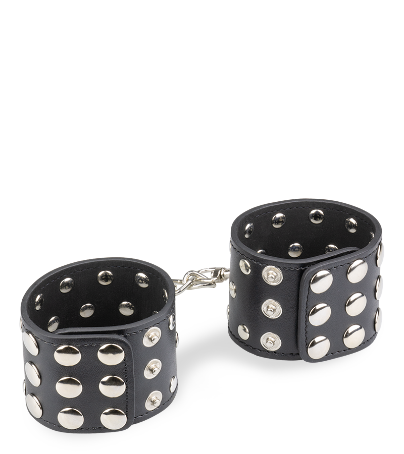 Black leather handcuffs with rivets