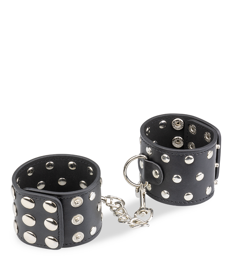 Black leather handcuffs with rivets