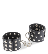 Load image into Gallery viewer, Black leather handcuffs with rivets