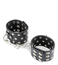 Load image into Gallery viewer, Black leather handcuffs with rivets