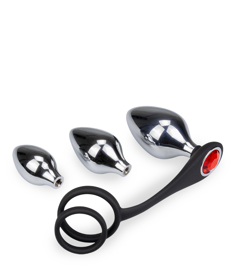 Double cock ring and 3 butt plugs set