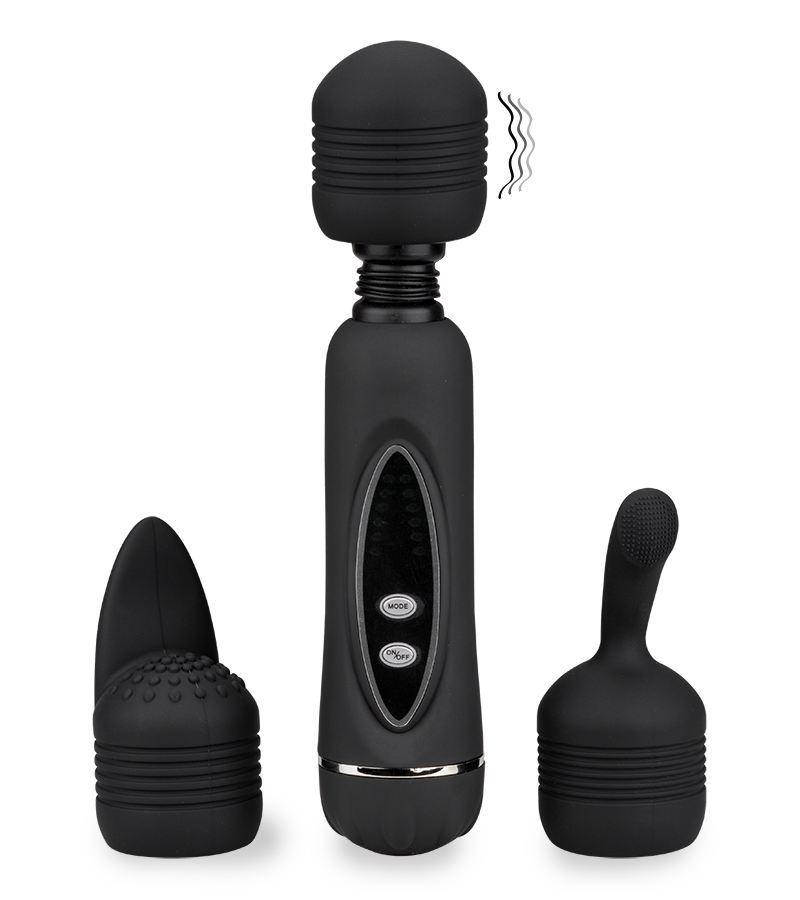 Fantasy Wand black vibrator with 3 removable heads