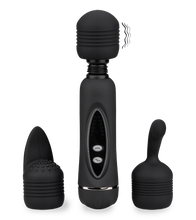 Load image into Gallery viewer, Fantasy Wand black vibrator with 3 removable heads