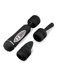 Load image into Gallery viewer, Fantasy Wand black vibrator with 3 removable heads