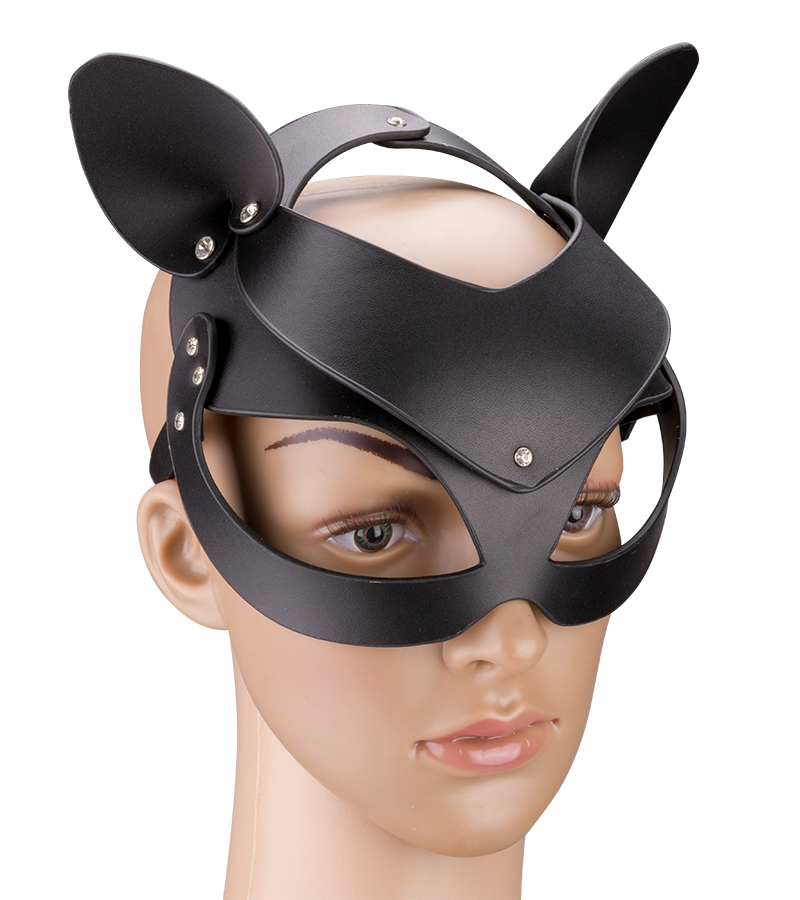 Faux leather and rhinestone cat mask