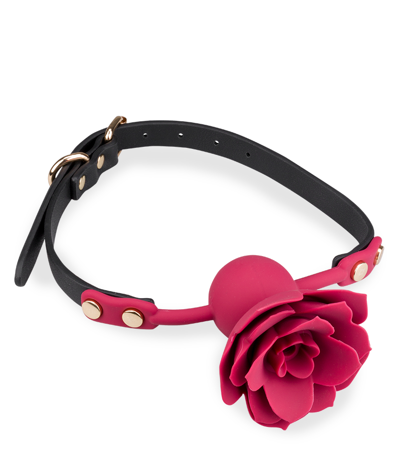 Faux leather ball gag with silicone rose