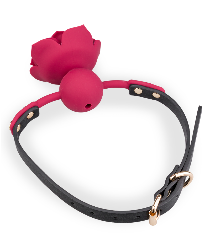 Faux leather ball gag with silicone rose