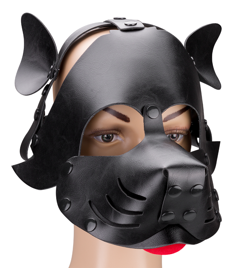 Faux leather dog mask with tongue