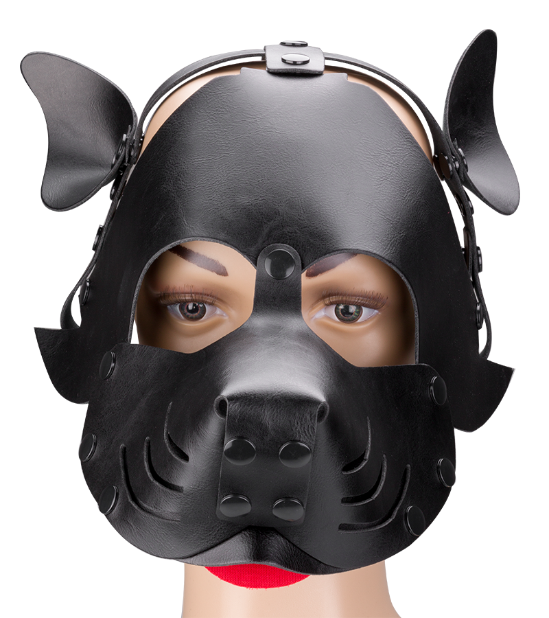 Faux leather dog mask with tongue