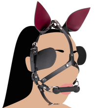 Load image into Gallery viewer, Faux leather horse mask with blinkers and bit