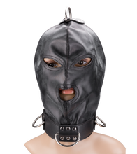 Load image into Gallery viewer, Faux leather three-opening BDSM hood with rings