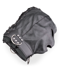Load image into Gallery viewer, Faux leather three-opening BDSM hood with rings