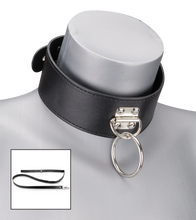 Load image into Gallery viewer, Leather BDSM Collar with Bondage Ring &amp; Lead