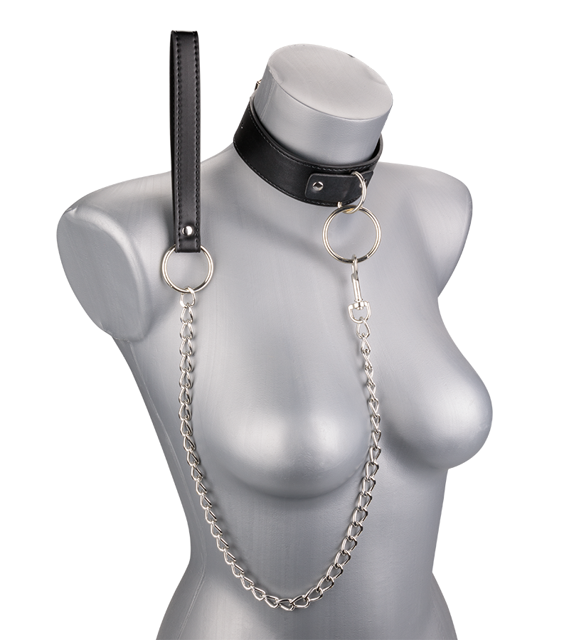 Leather bondage collar with chain lead