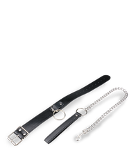 Load image into Gallery viewer, Leather bondage collar with chain lead