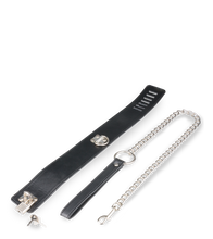 Load image into Gallery viewer, Leather bondage collar with chain lead and padlock