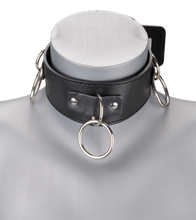 Load image into Gallery viewer, Leather bondage three-ring collar with chain lead