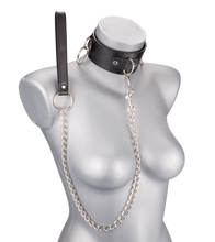 Load image into Gallery viewer, Leather bondage three-ring collar with chain lead