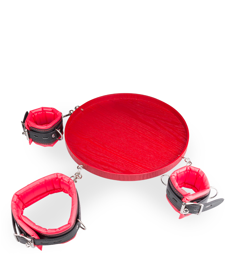 Neck and wrist restraints for slaves with tray