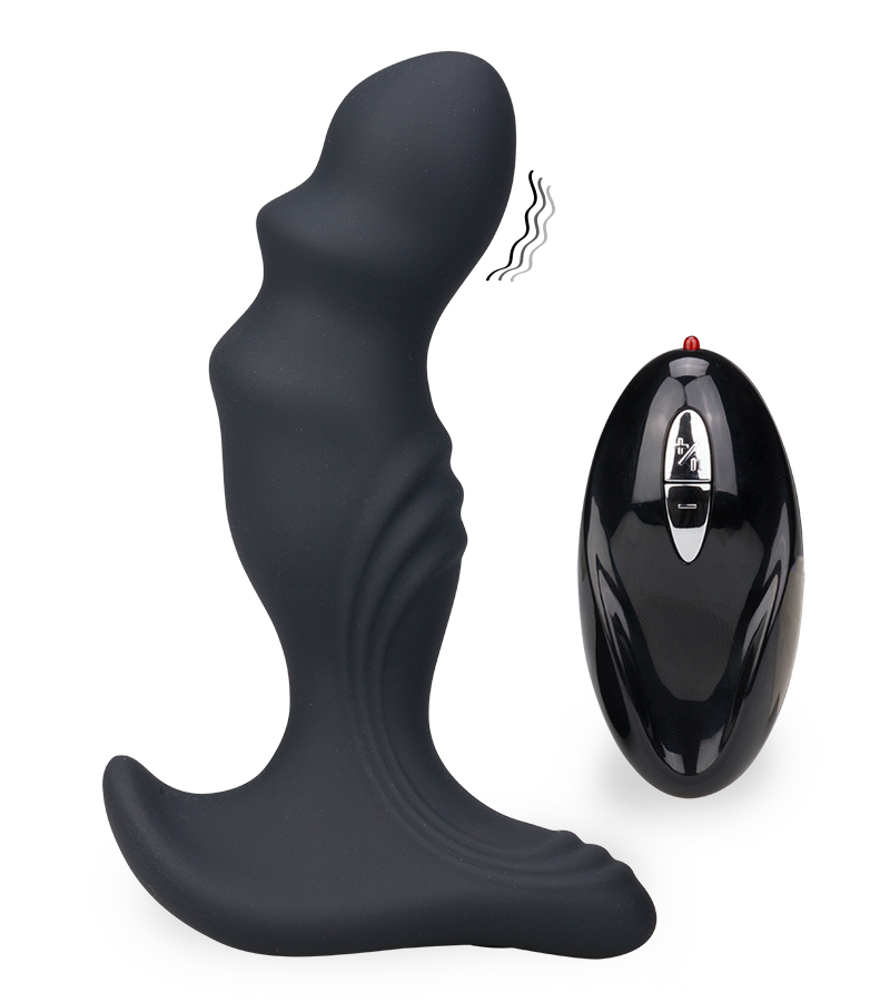 Remote control prostate massaging vibrator
