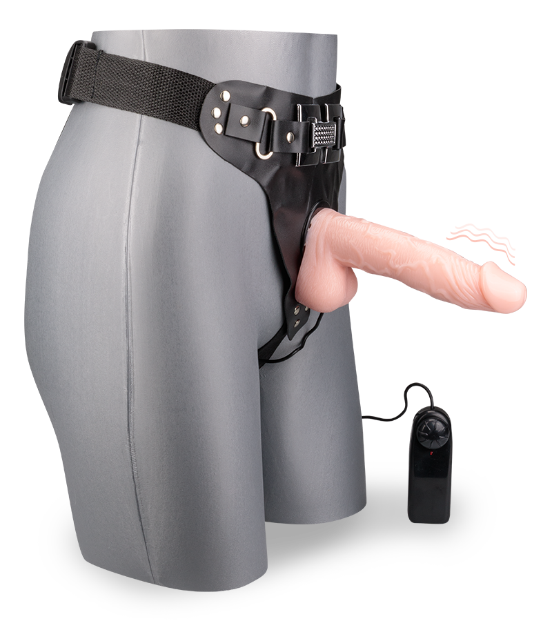 Remote control removable strap-on dildo harness