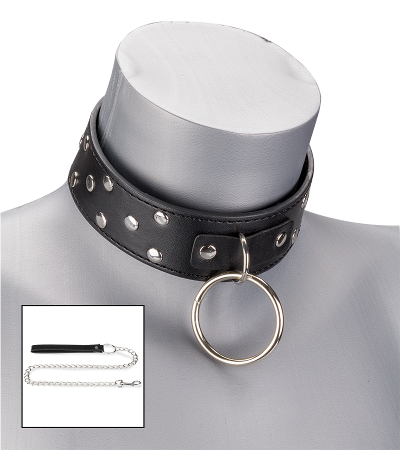 Riveted leather collar with chain lead