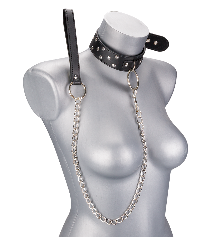 Riveted leather collar with chain lead