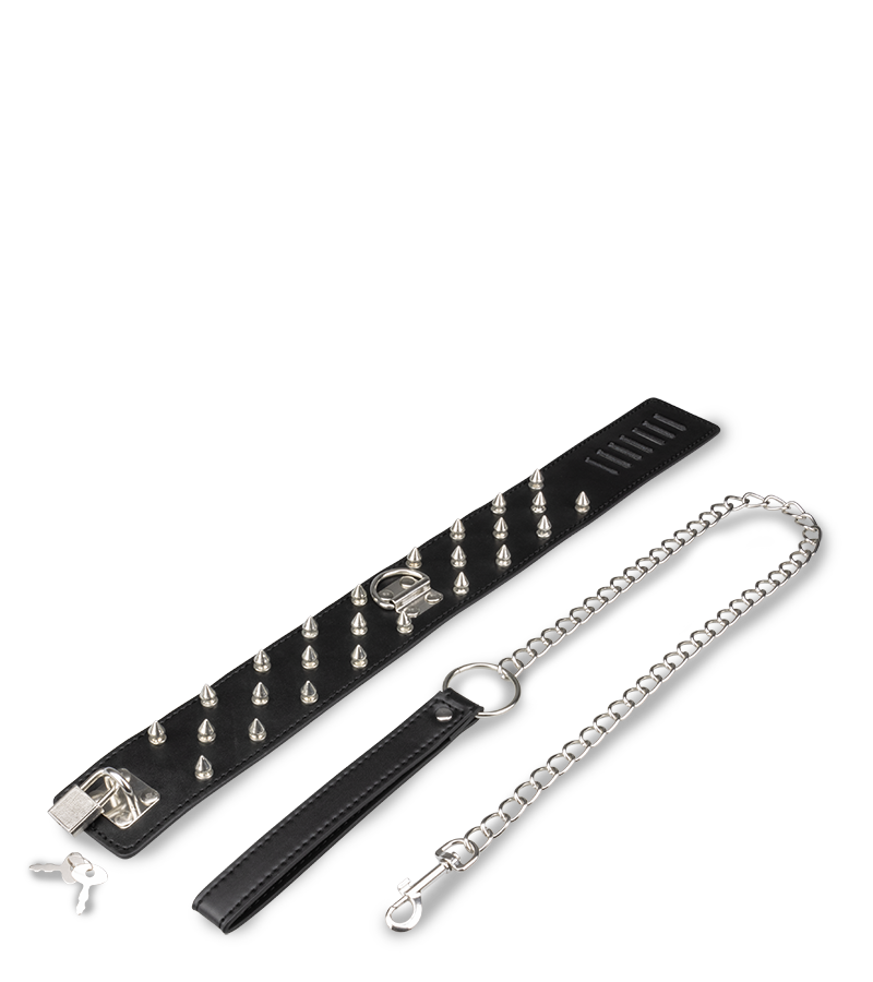 Spiked bondage collar with chain lead
