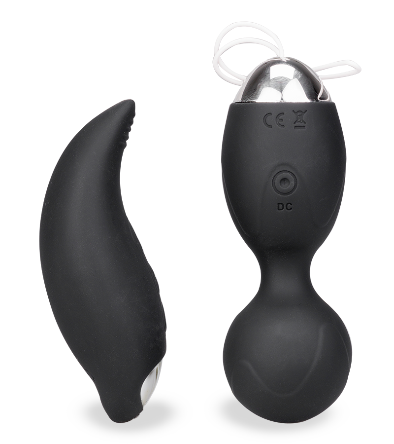 Vibrating love egg with a vibrating clitoris-stimulating remote control