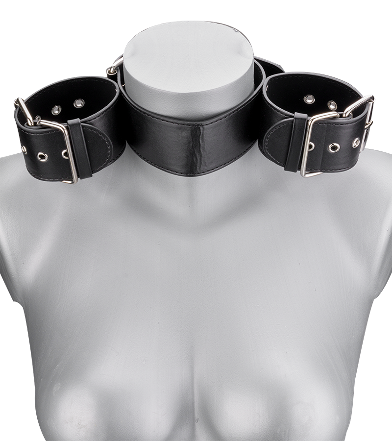 Faux leather collar with handcuffs